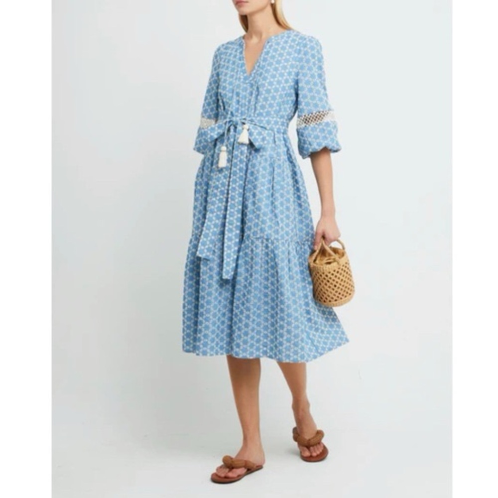Few Moda o.p.t. Embroidered Blue Midi Dress with Belt, size S